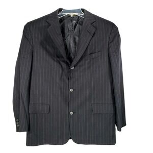 Brooks Brothers 43L Pinstripe‎ Sport Coat Men Black 3 Button 1 Vent 100% Wool
